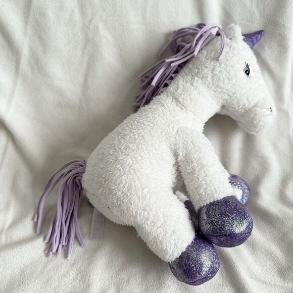 Bunnies by the Bay White Unicorn Purple Mane Sparkle Feet Stuffed Plush Toy - Picture 2 of 5